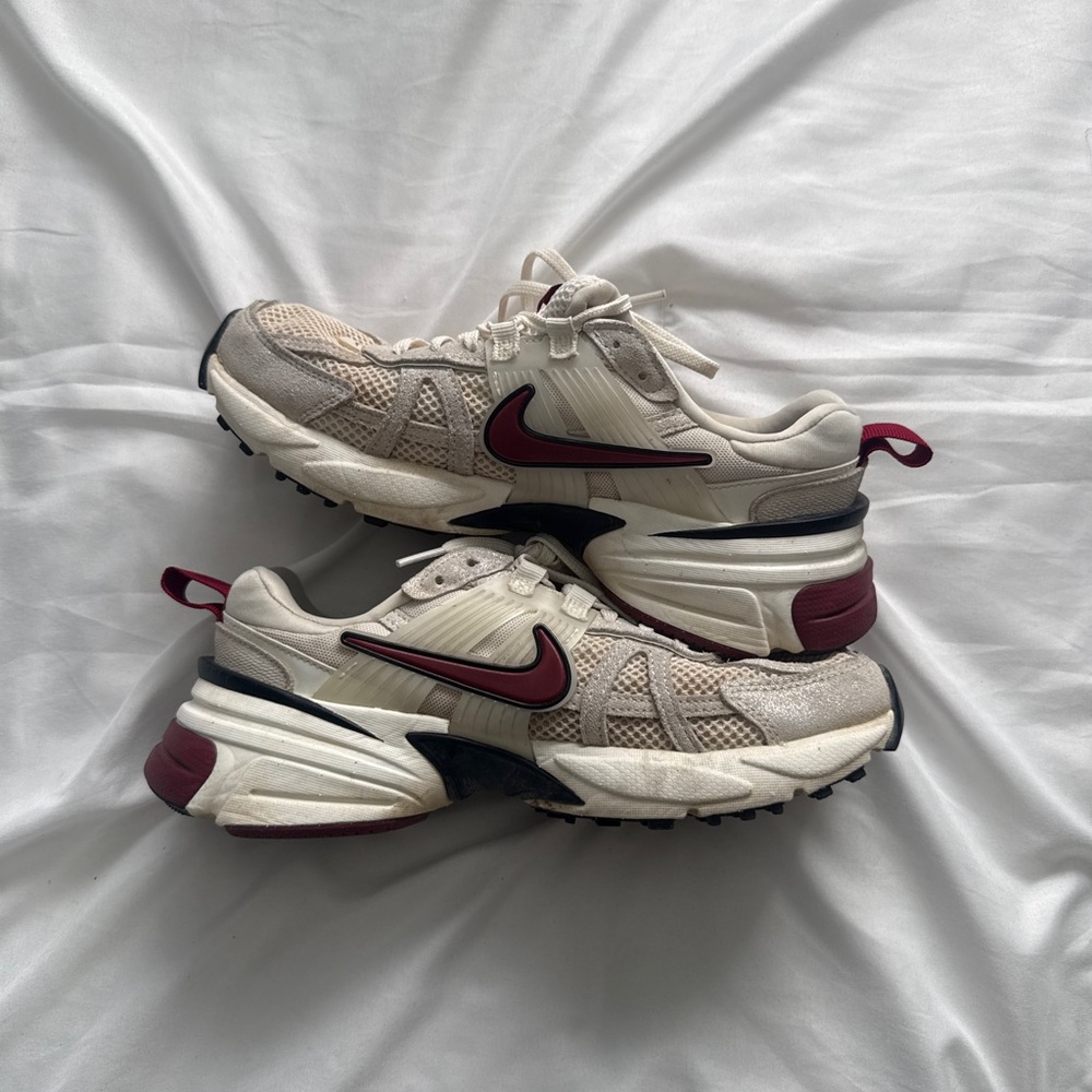Nike Women's White Cream and Burgundy Sneakers
